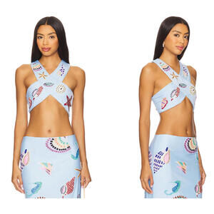 NWOT Oceanus KShell Hand Beaded Top Beaded detailing blue size S $233msrp